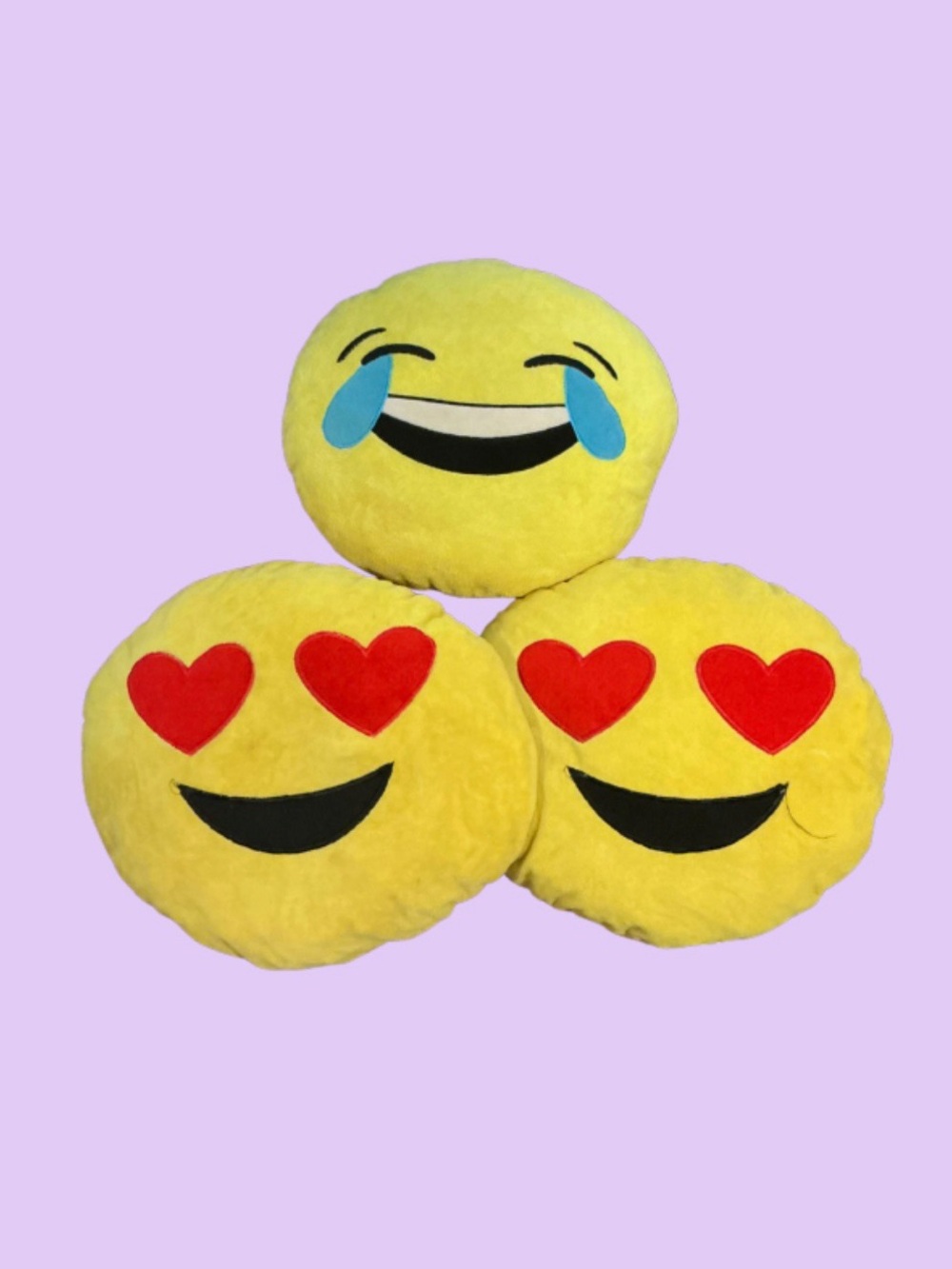 Yellow Emoji Plush Pillows - Heart Eyes & Laughing Tears Set